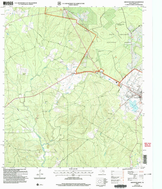 Classic USGS Groveton West Texas 7.5'x7.5' Topo Map Image