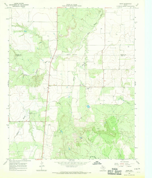 Classic USGS Grow Texas 7.5'x7.5' Topo Map Image