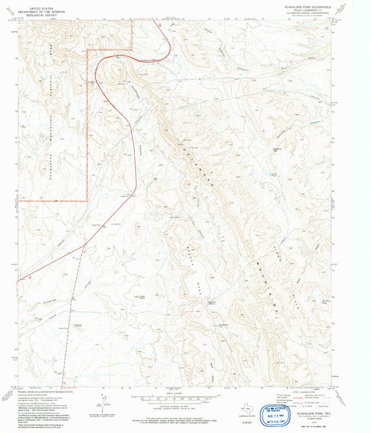 Classic USGS Guadalupe Pass Texas 7.5'x7.5' Topo Map Image