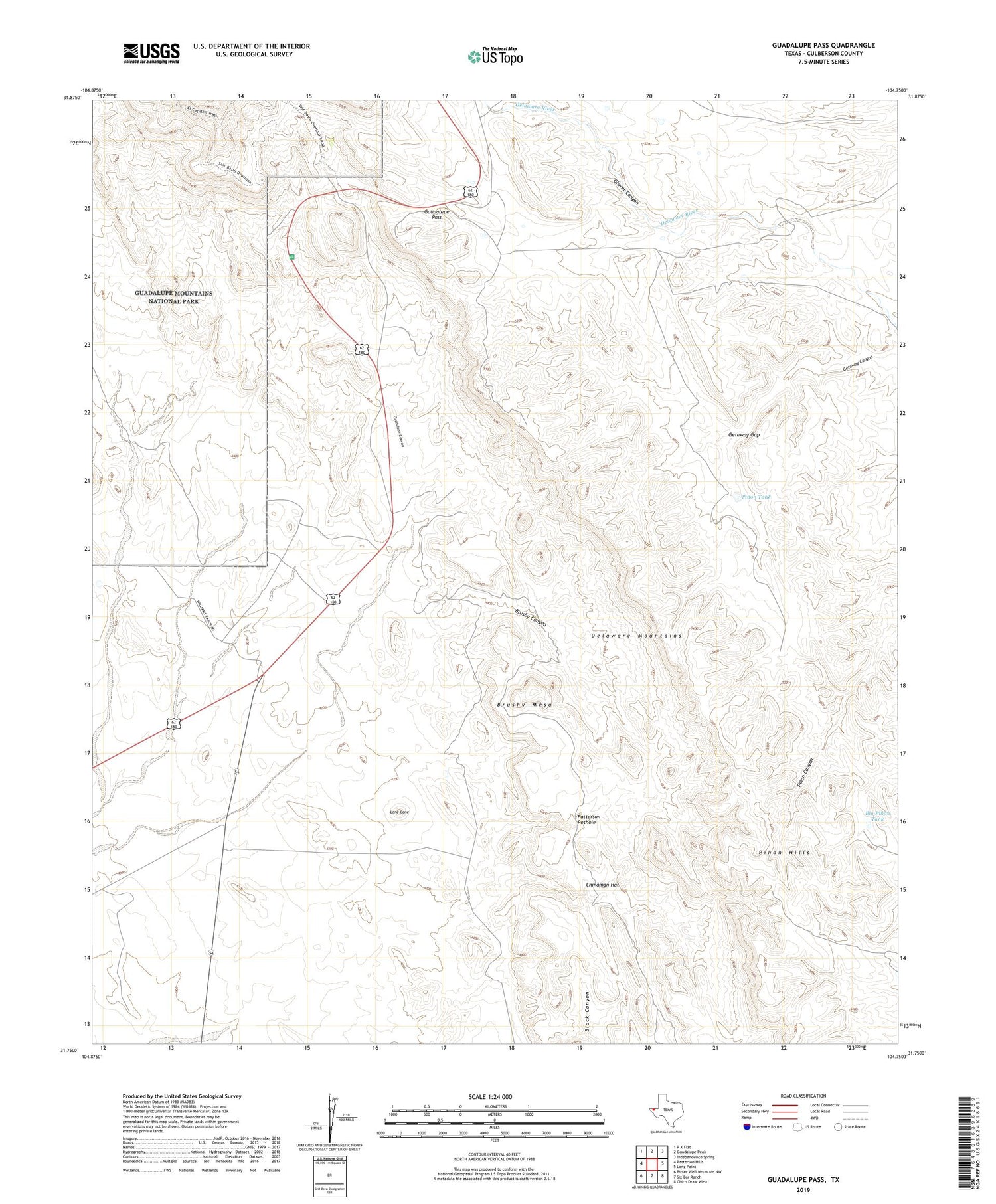 Guadalupe Pass Texas US Topo Map Image
