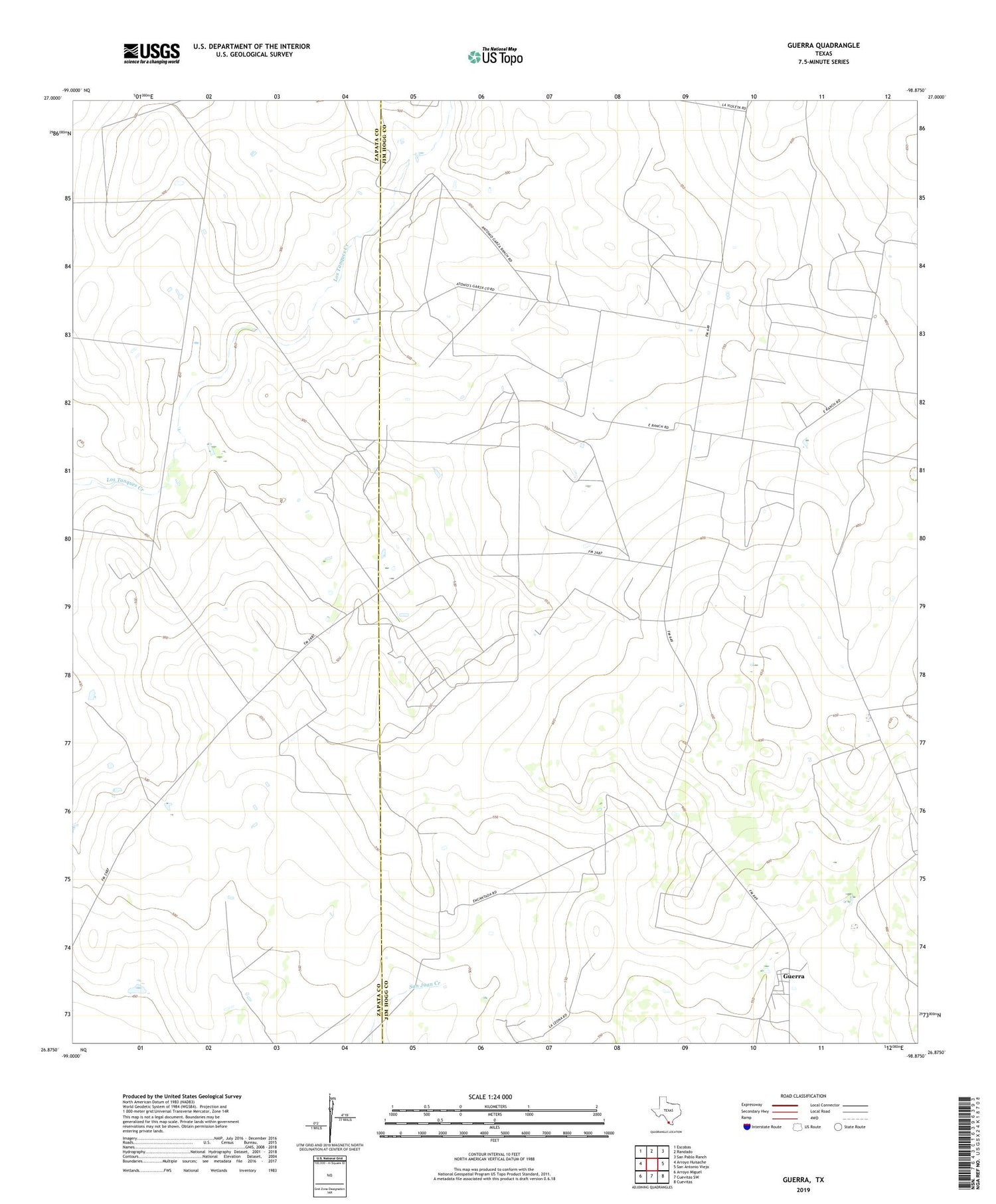 Guerra Texas US Topo Map Image