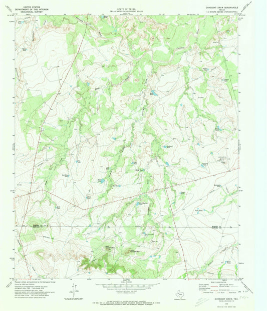 Classic USGS Gunsight Draw Texas 7.5'x7.5' Topo Map Image