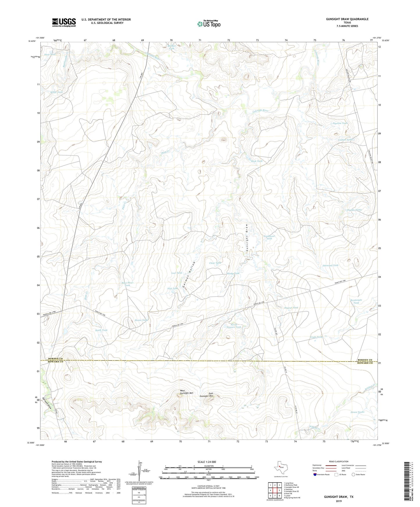 Gunsight Draw Texas US Topo Map Image