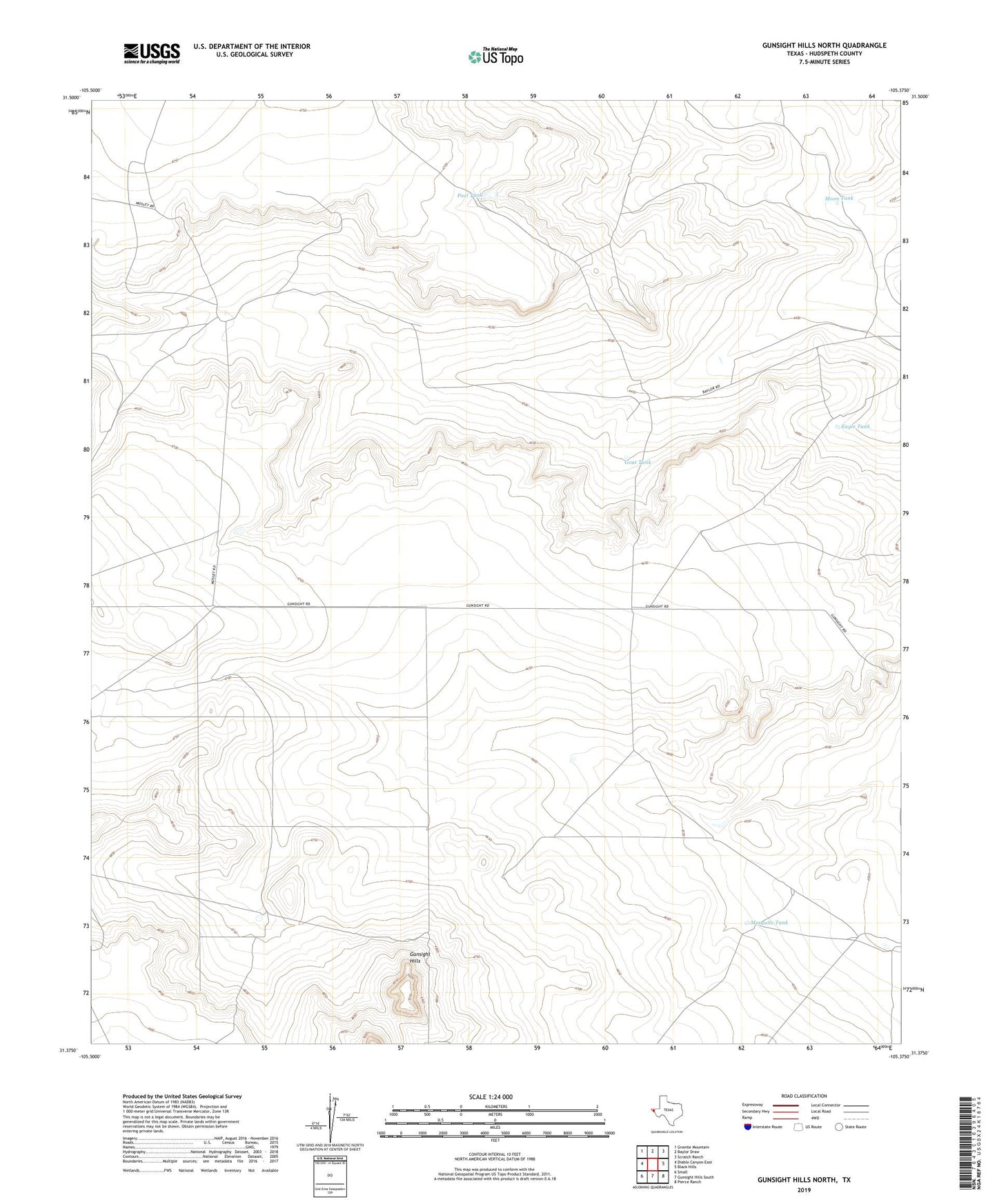 Gunsight Hills North Texas US Topo Map Image