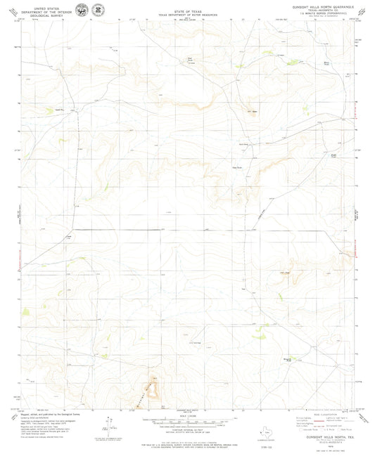 Classic USGS Gunsight Hills North Texas 7.5'x7.5' Topo Map Image