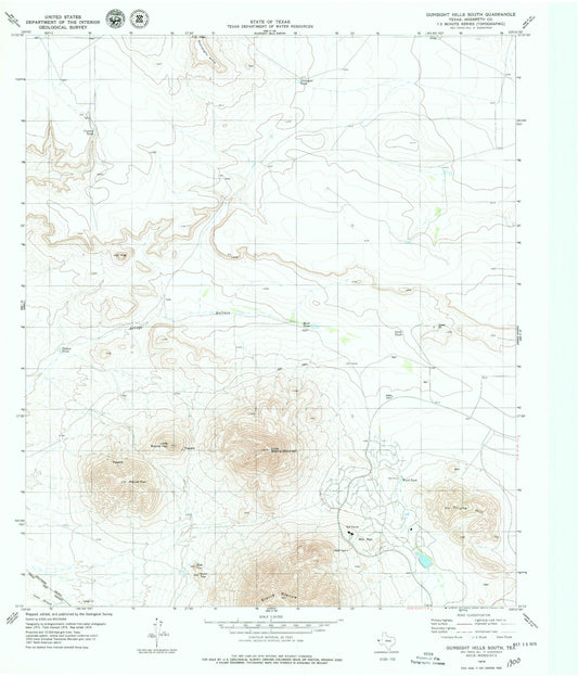 Classic USGS Gunsight Hills South Texas 7.5'x7.5' Topo Map Image