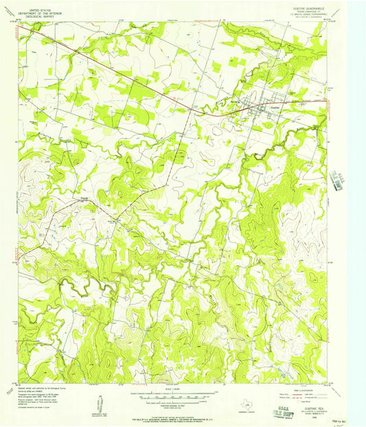 Classic USGS Gustine Texas 7.5'x7.5' Topo Map Image