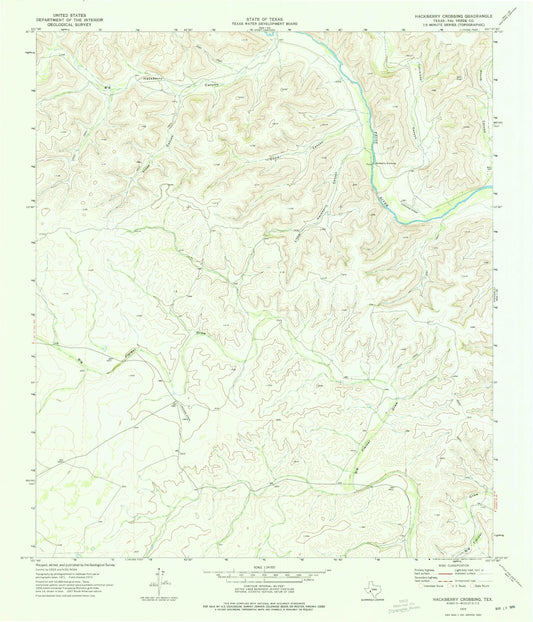 Classic USGS Hackberry Crossing Texas 7.5'x7.5' Topo Map Image