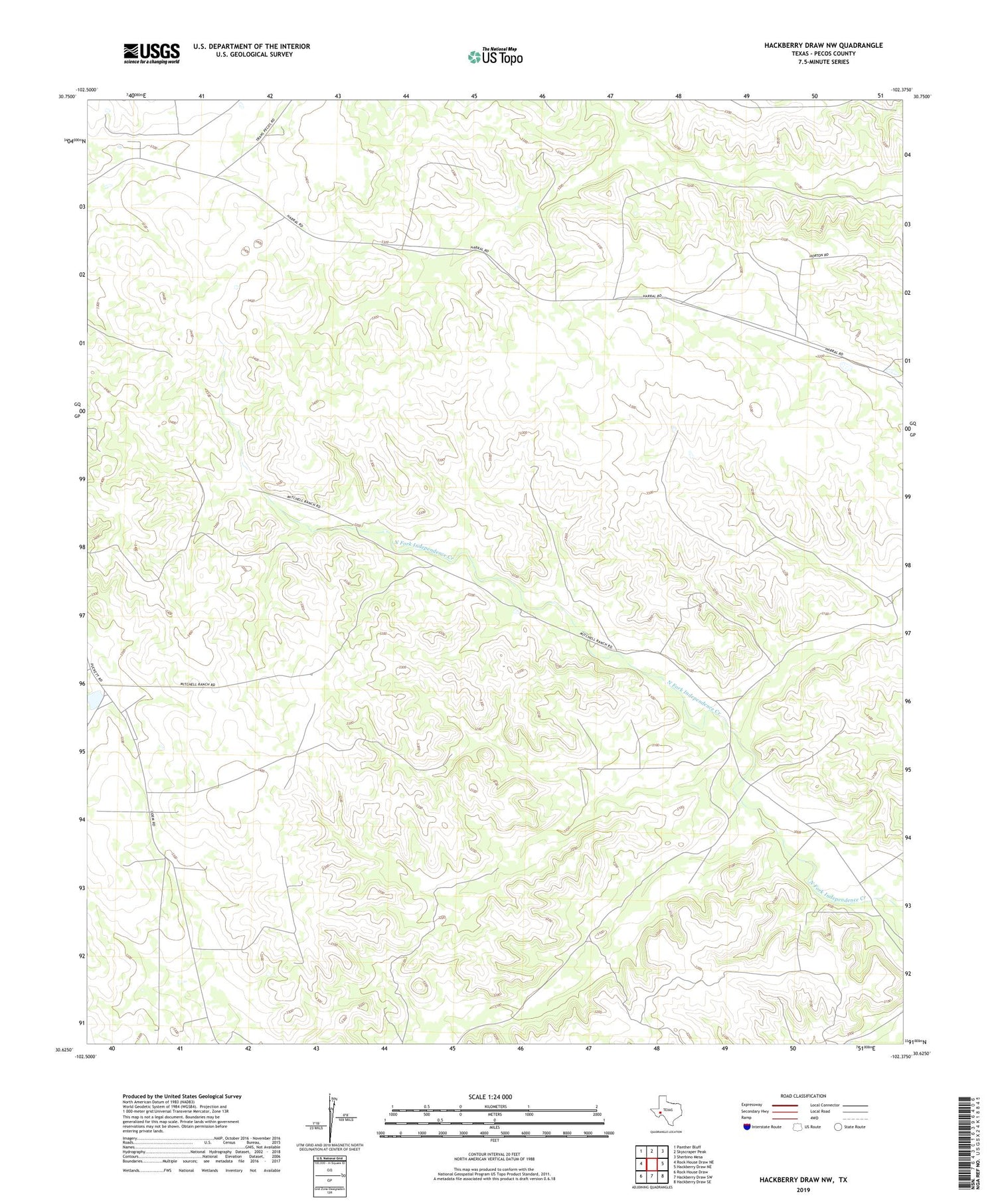 Hackberry Draw NW Texas US Topo Map Image