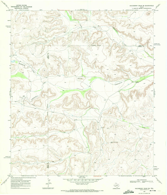 Classic USGS Hackberry Draw SE Texas 7.5'x7.5' Topo Map Image