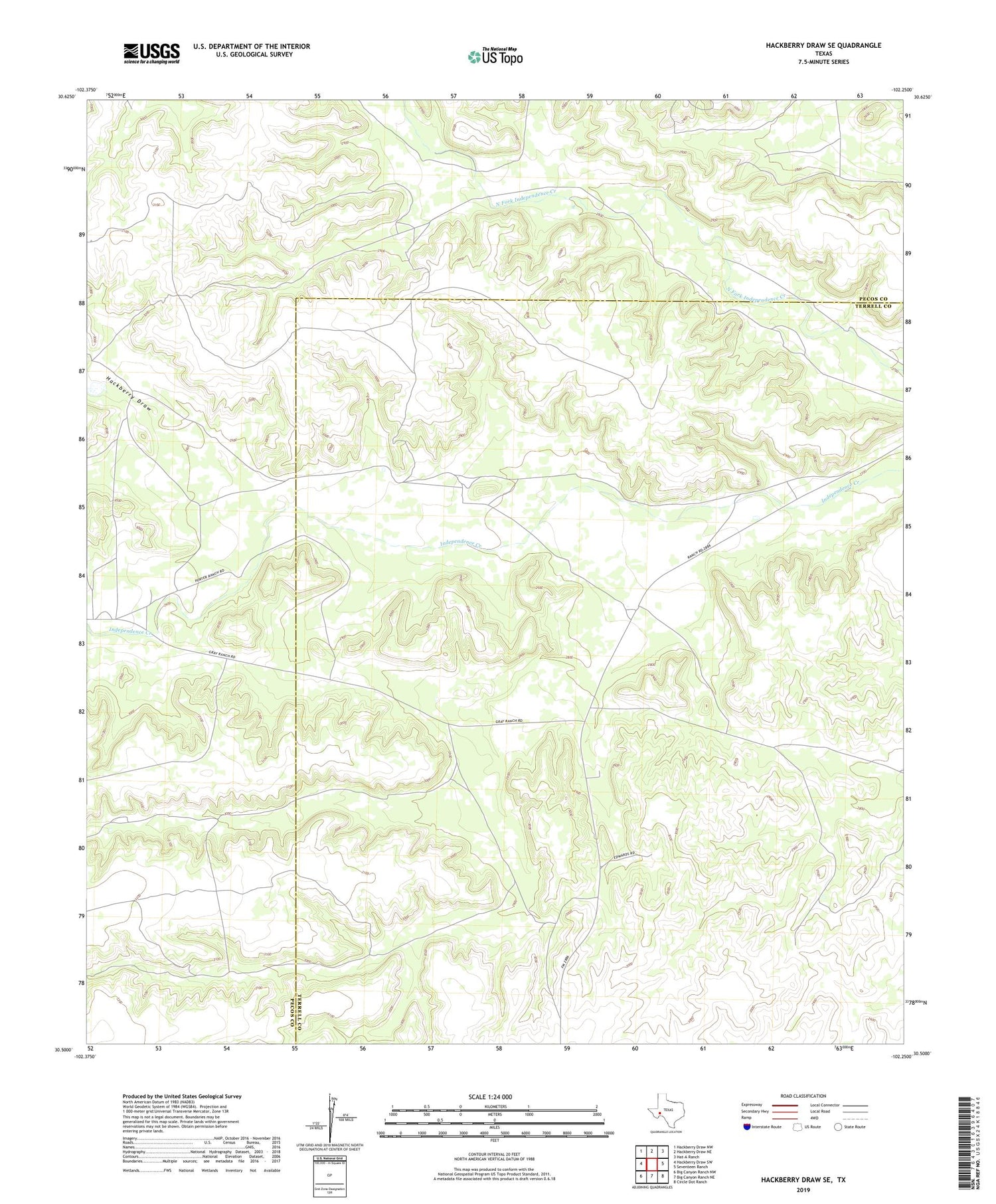 Hackberry Draw SE Texas US Topo Map Image