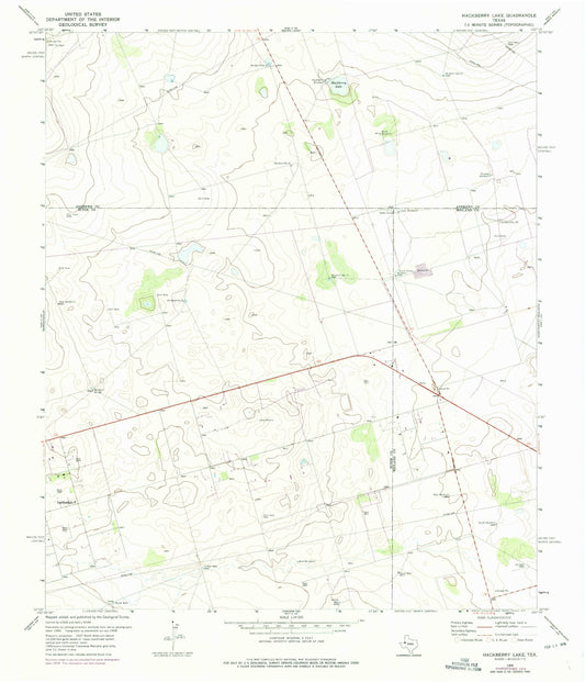 Classic USGS Hackberry Lake Texas 7.5'x7.5' Topo Map Image