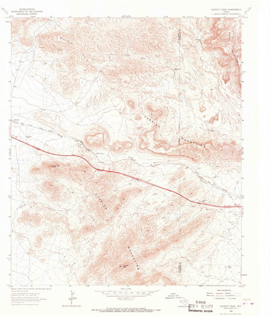 Classic USGS Hackett Peak Texas 7.5'x7.5' Topo Map Image