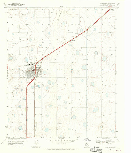 Classic USGS Hale Center Texas 7.5'x7.5' Topo Map Image