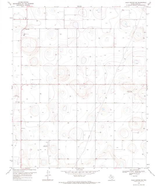 Classic USGS Hale Center SW Texas 7.5'x7.5' Topo Map Image
