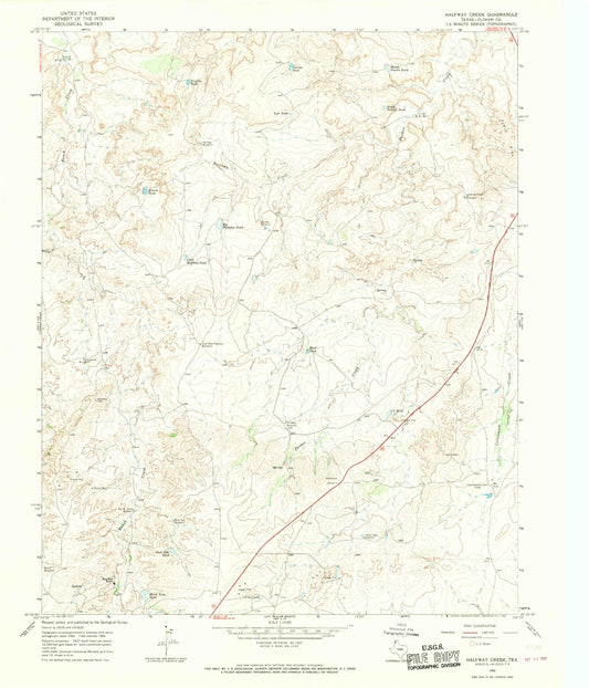 Classic USGS Halfway Creek Texas 7.5'x7.5' Topo Map Image