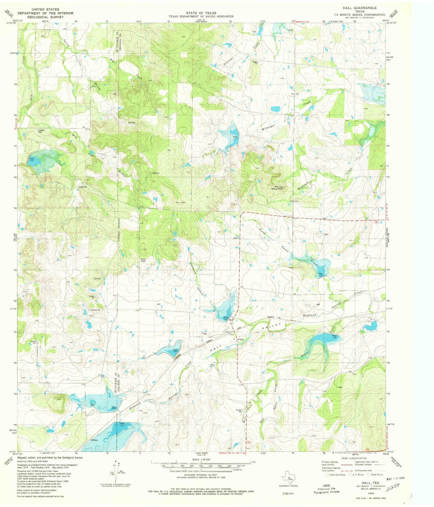Classic USGS Hall Texas 7.5'x7.5' Topo Map Image