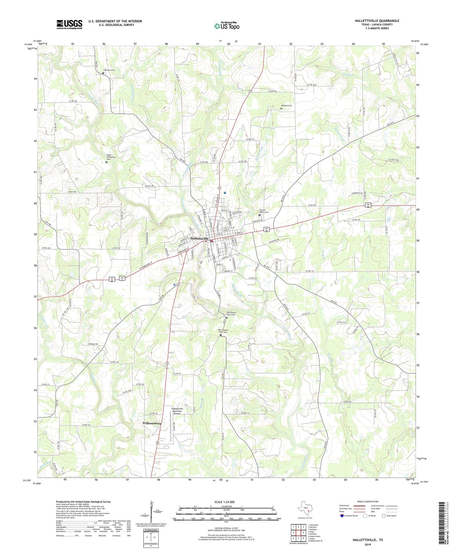 Hallettsville Texas US Topo Map Image