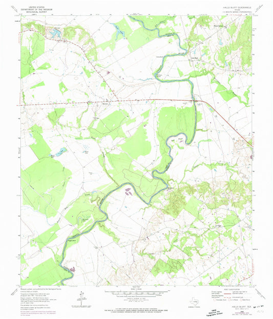 Classic USGS Halls Bluff Texas 7.5'x7.5' Topo Map Image