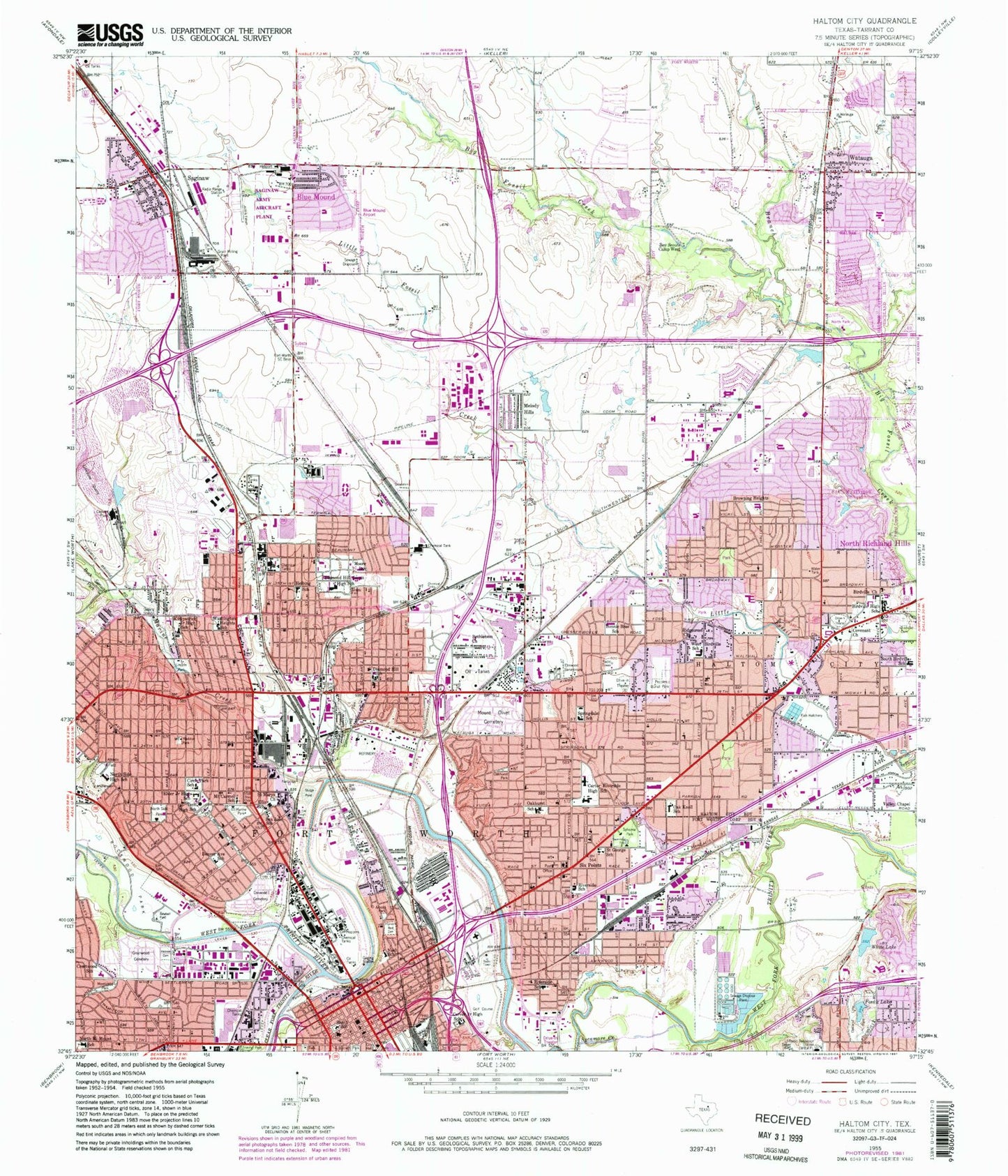 Classic USGS Haltom City Texas 7.5'x7.5' Topo Map Image