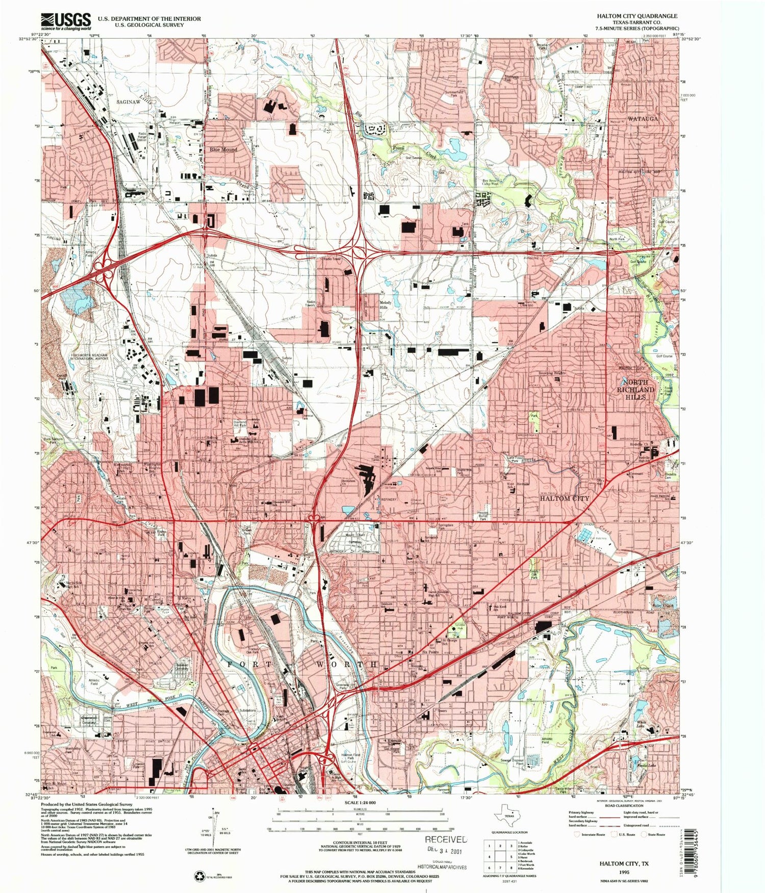 Classic USGS Haltom City Texas 7.5'x7.5' Topo Map Image