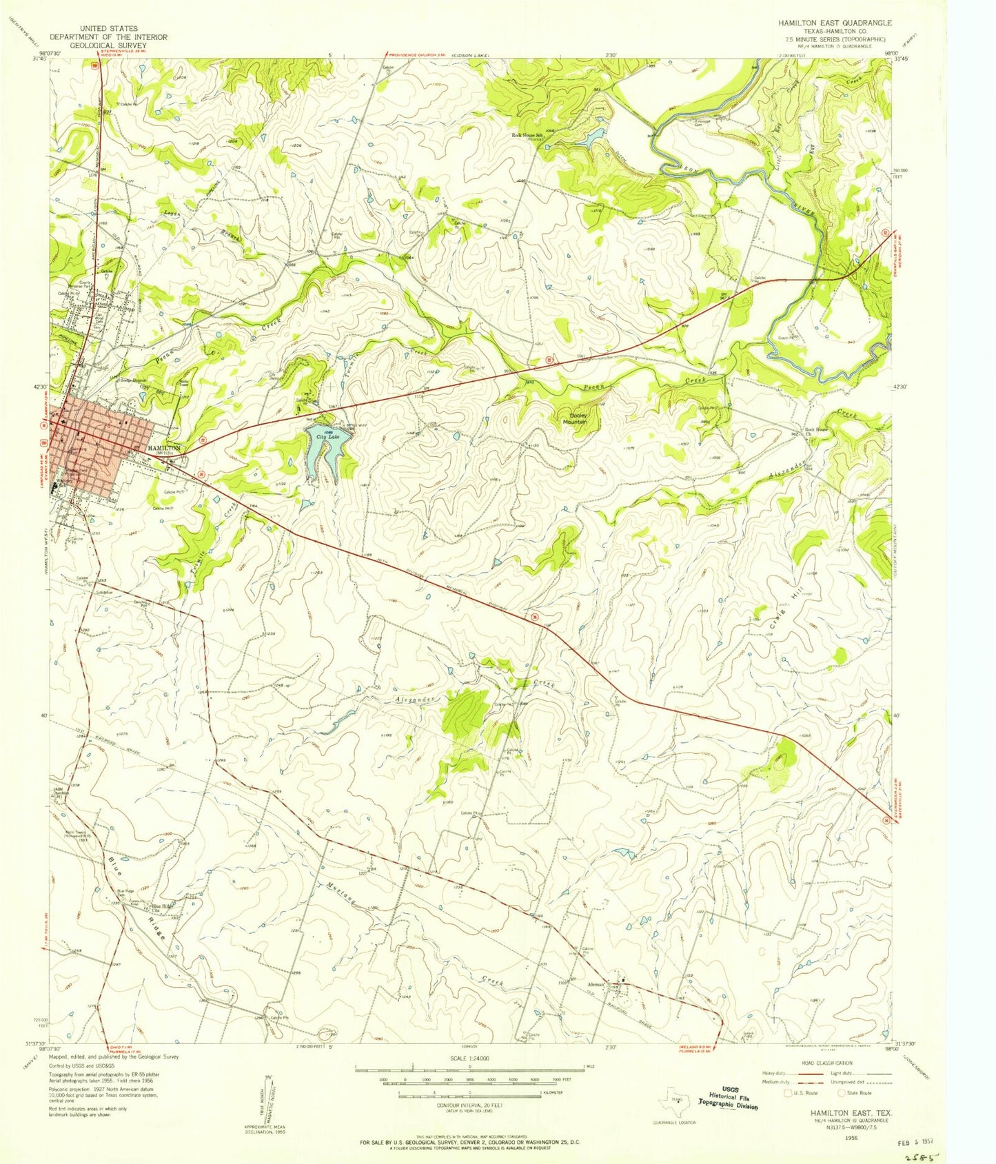 Classic USGS Hamilton East Texas 7.5'x7.5' Topo Map Image
