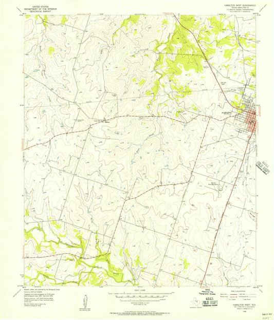 Classic USGS Hamilton West Texas 7.5'x7.5' Topo Map Image