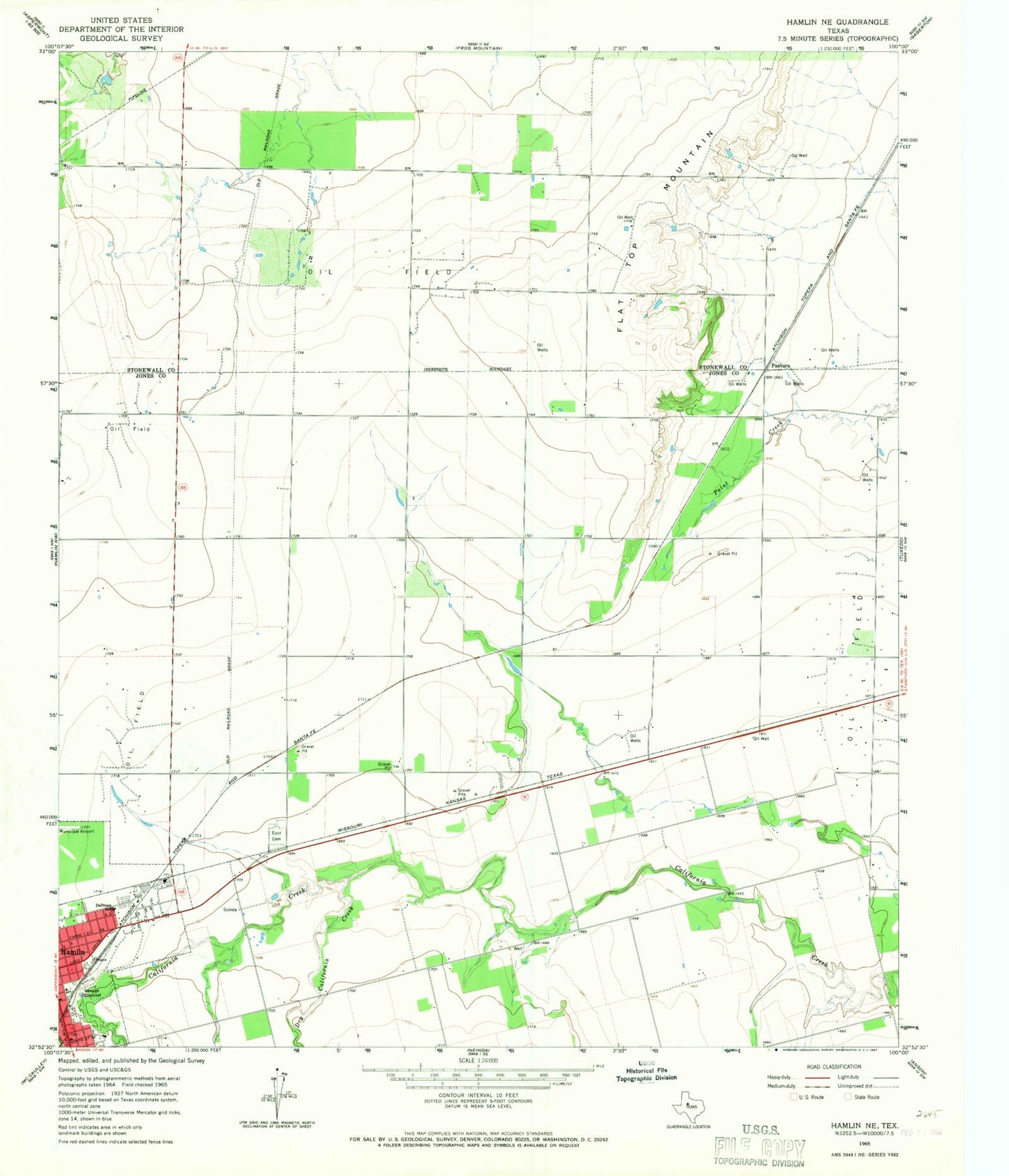 Classic USGS Hamlin NE Texas 7.5'x7.5' Topo Map Image