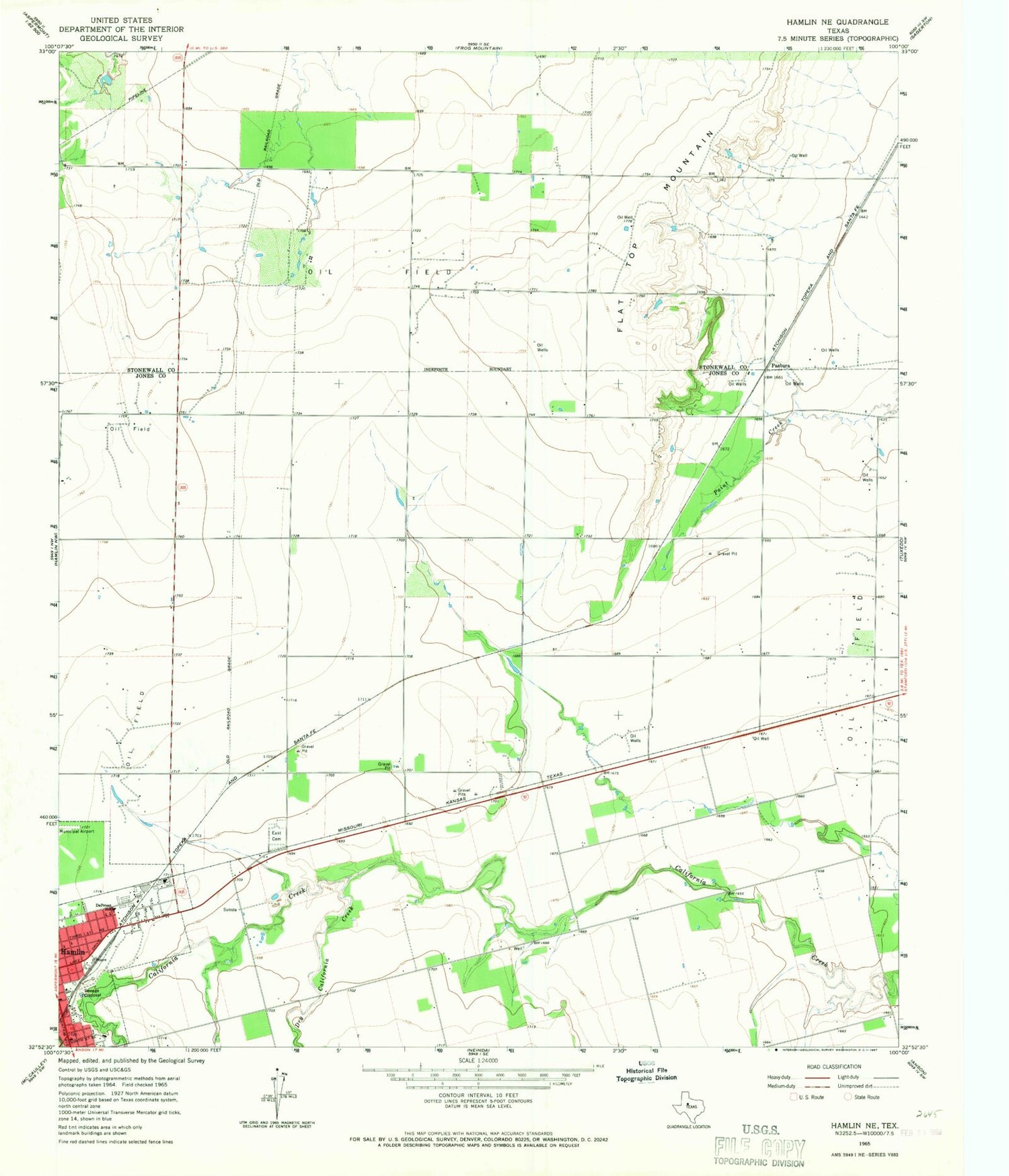 Classic USGS Hamlin NE Texas 7.5'x7.5' Topo Map Image