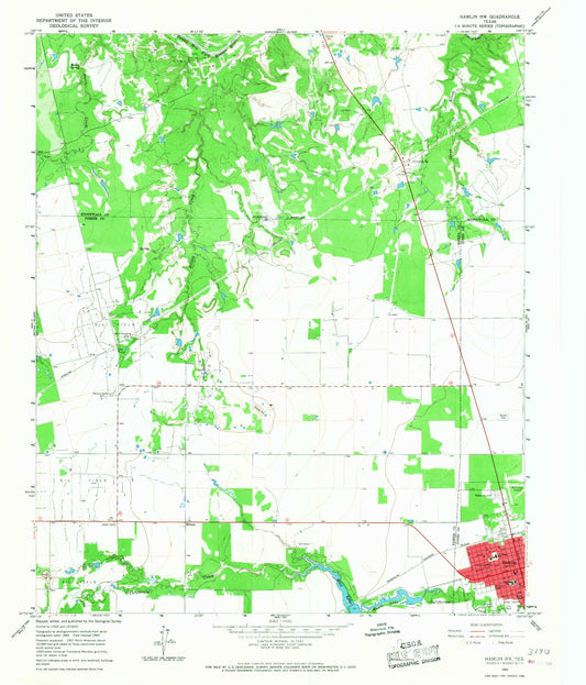 Classic USGS Hamlin NW Texas 7.5'x7.5' Topo Map Image