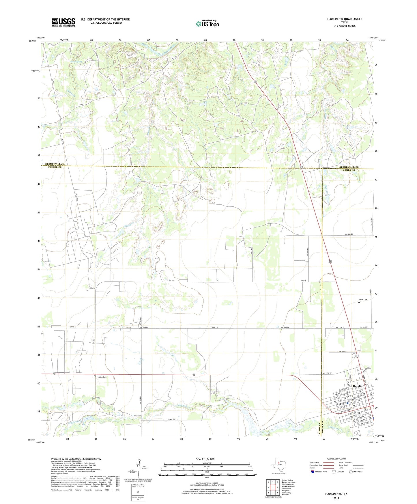 Hamlin NW Texas US Topo Map Image