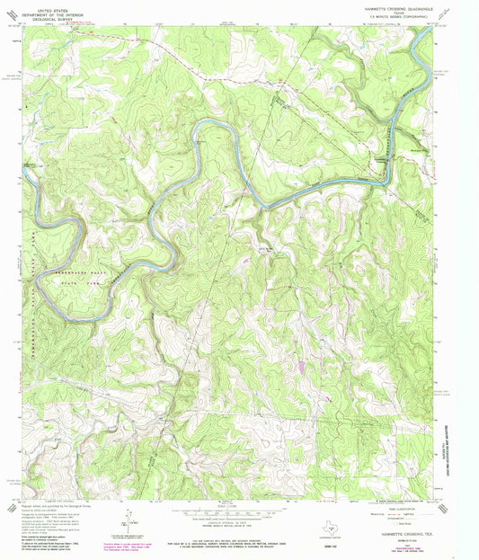 Classic USGS Hammetts Crossing Texas 7.5'x7.5' Topo Map Image