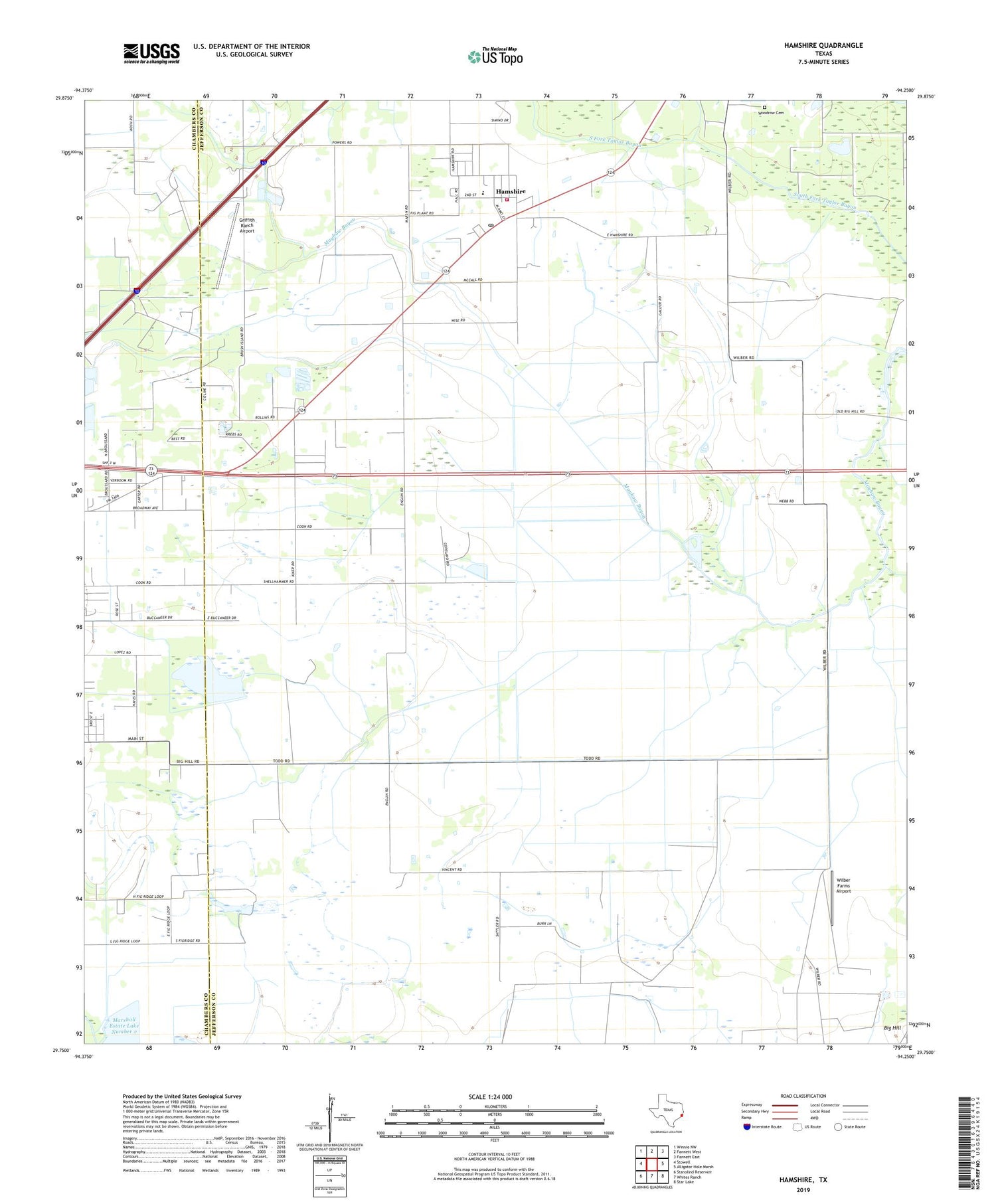 Hamshire Texas US Topo Map Image