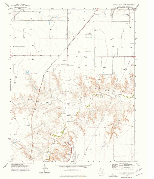 Classic USGS Hannas Draw East Texas 7.5'x7.5' Topo Map Image