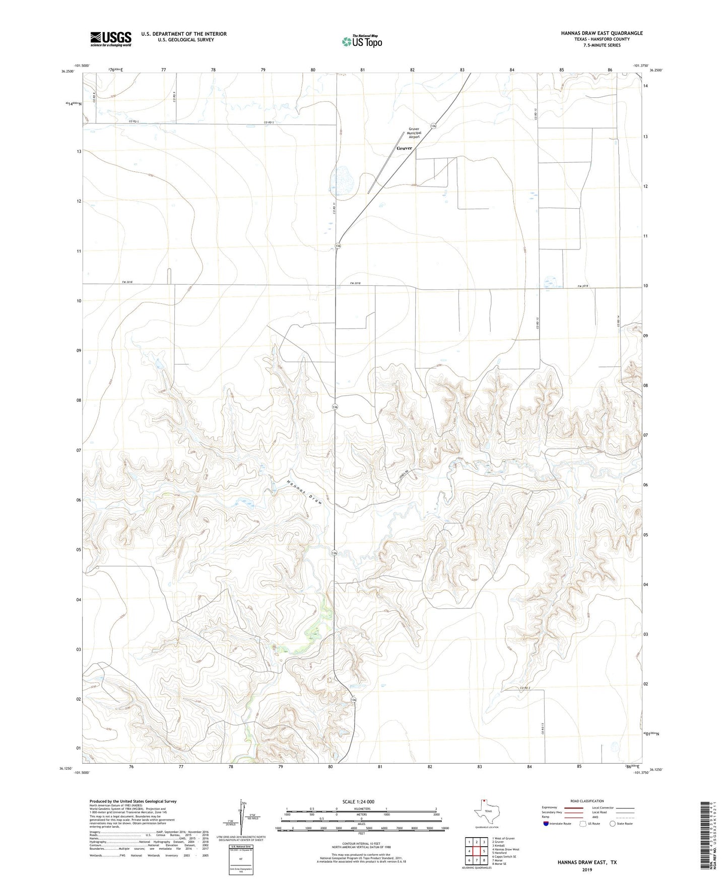 Hannas Draw East Texas US Topo Map Image