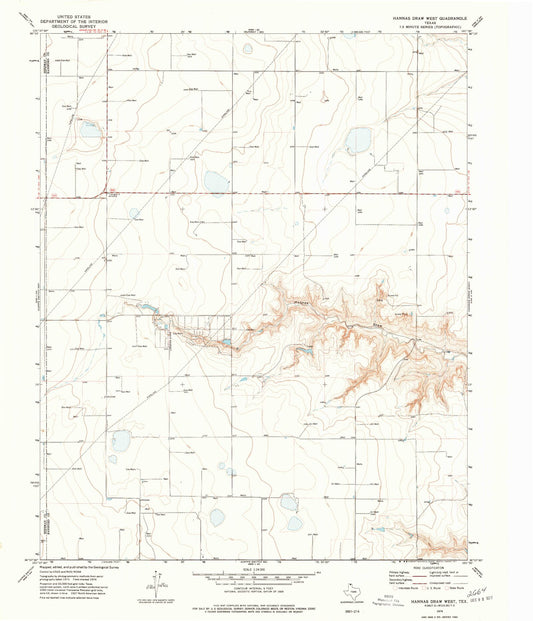 Classic USGS Hannas Draw West Texas 7.5'x7.5' Topo Map Image