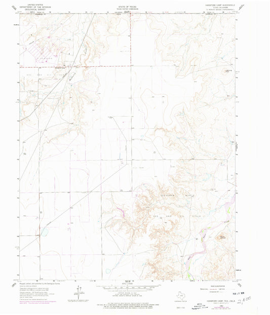 Classic USGS Hansford Camp Texas 7.5'x7.5' Topo Map Image