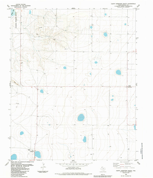 Classic USGS Happy Hereford Ranch Texas 7.5'x7.5' Topo Map Image