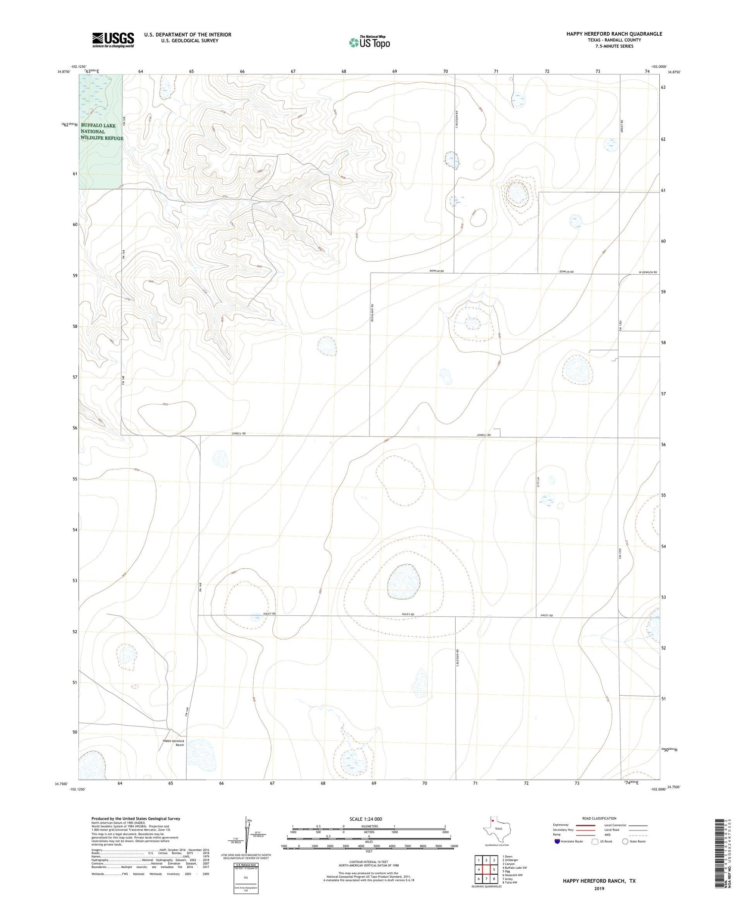 Happy Hereford Ranch Texas US Topo Map Image