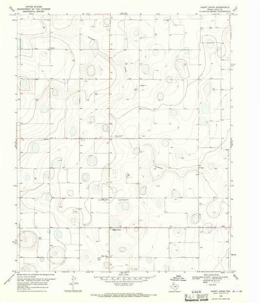 Classic USGS Happy Union Texas 7.5'x7.5' Topo Map Image