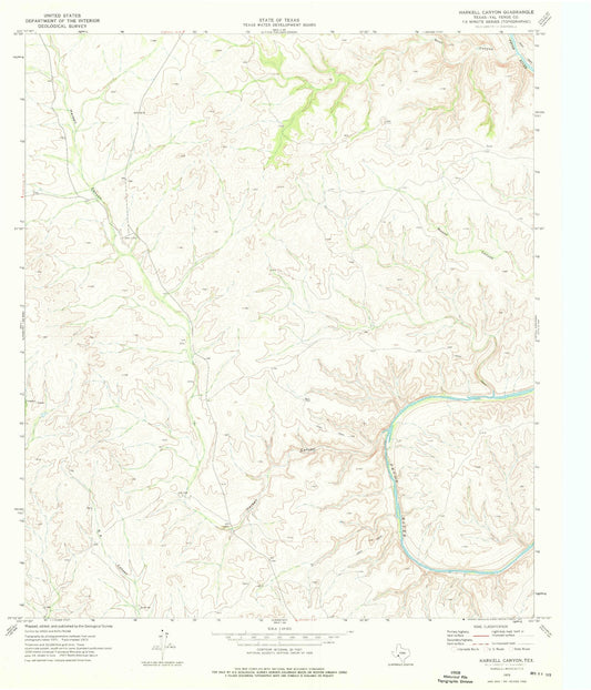 Classic USGS Harkell Canyon Texas 7.5'x7.5' Topo Map Image