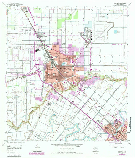 Classic USGS Harlingen Texas 7.5'x7.5' Topo Map Image