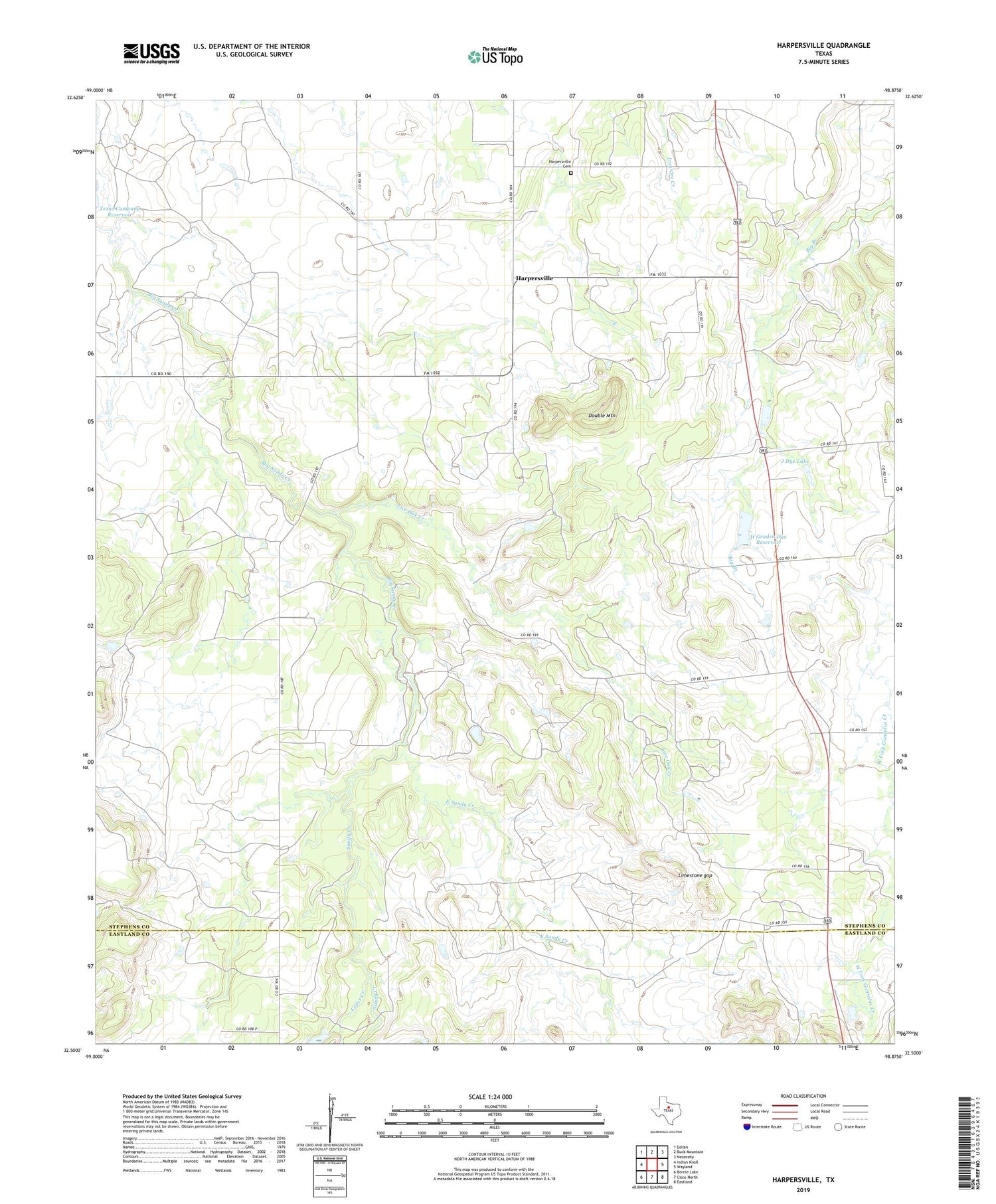 Harpersville Texas US Topo Map Image