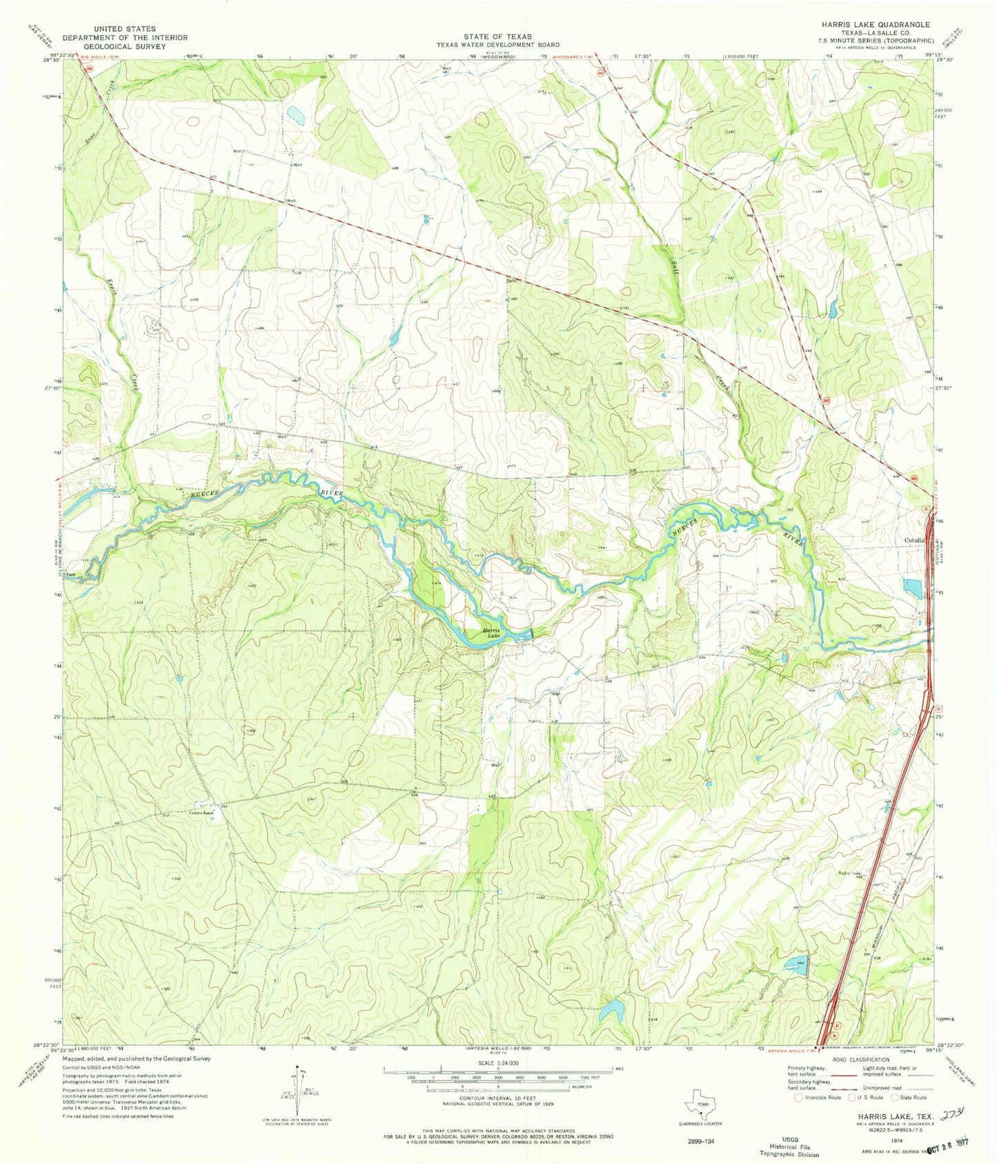 Classic USGS Harris Lake Texas 7.5'x7.5' Topo Map Image