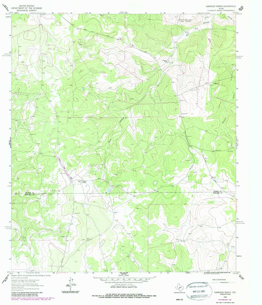 Classic USGS Harrison Ranch Texas 7.5'x7.5' Topo Map Image