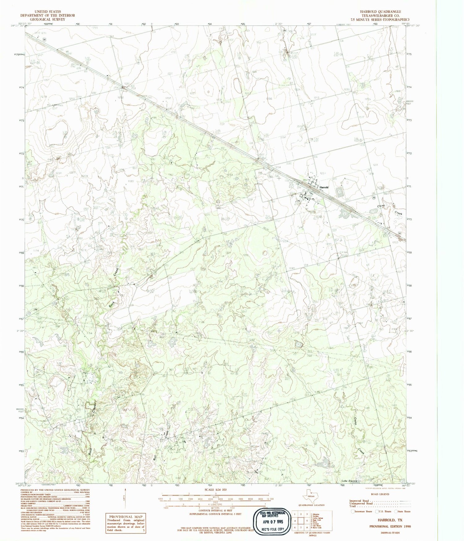 Classic USGS Harrold Texas 7.5'x7.5' Topo Map Image