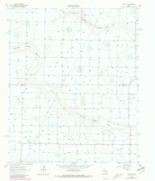 Classic USGS Hart SW Texas 7.5'x7.5' Topo Map Image