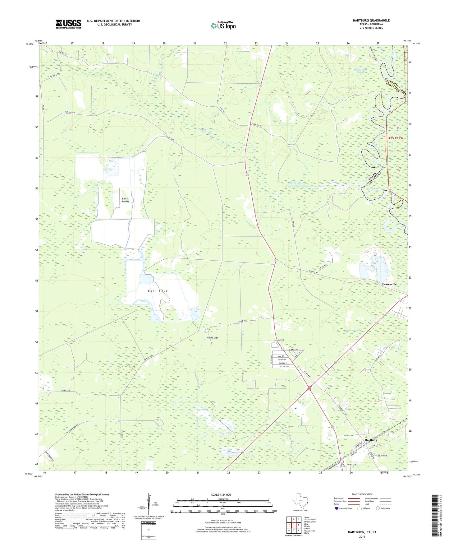 Hartburg Texas US Topo Map Image