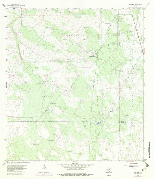 Classic USGS Hartland Texas 7.5'x7.5' Topo Map Image
