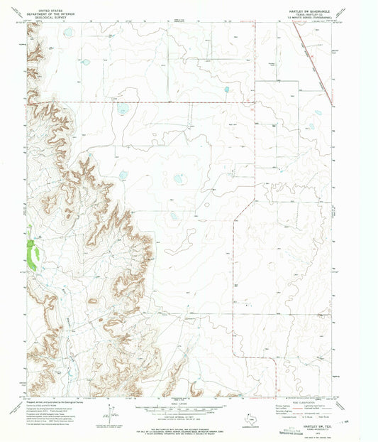 Classic USGS Hartley SW Texas 7.5'x7.5' Topo Map Image